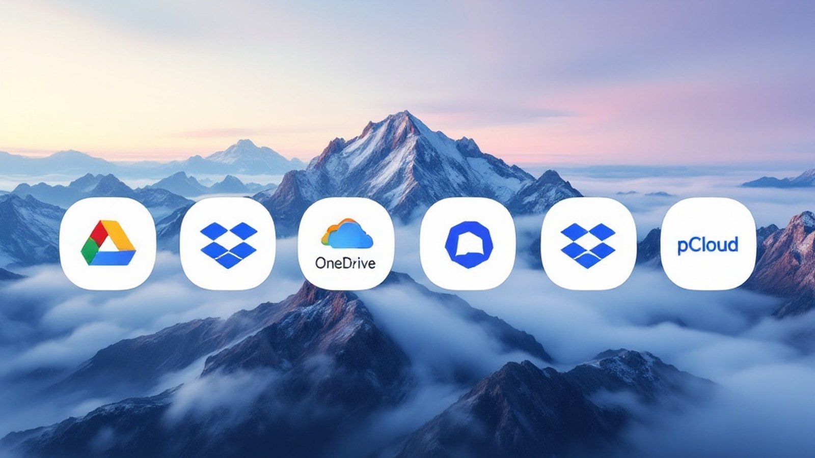 Side-by-side service logos (Google Drive, OneDrive, iCloud, Dropbox, Proton Drive, Mega, pCloud)