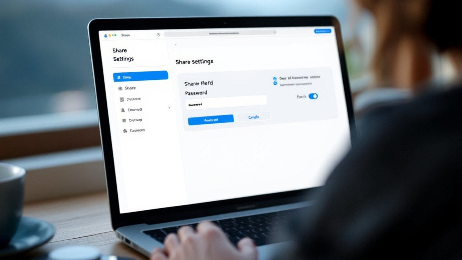 Close-up of a share-settings panel showing a password field and expiry date picker